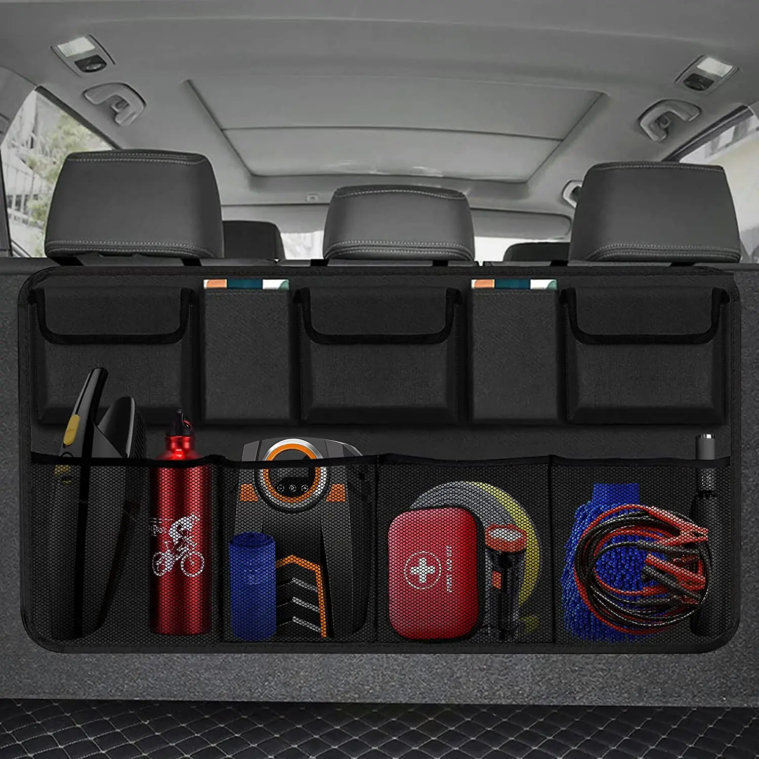 

Factory Custom eco-friendly polyester Backseat Hanging car storage bag back seat organizer for car set with 9 Large Storage Bag