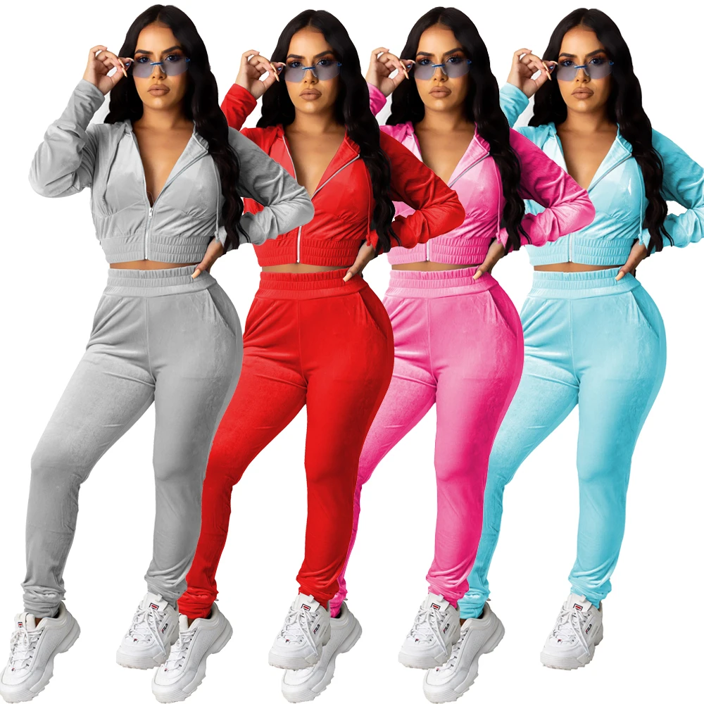 

YD-3197 Factory Direct Sale Fashion Long Sleeve Deep V-neck winter velvet sexy 2 piece set for womens