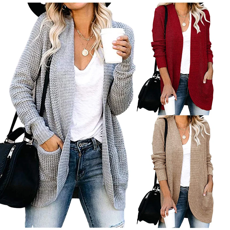 

2020 Winter/Fall New Arrivals Women Curved Placket Pocket Sweater Cardigan