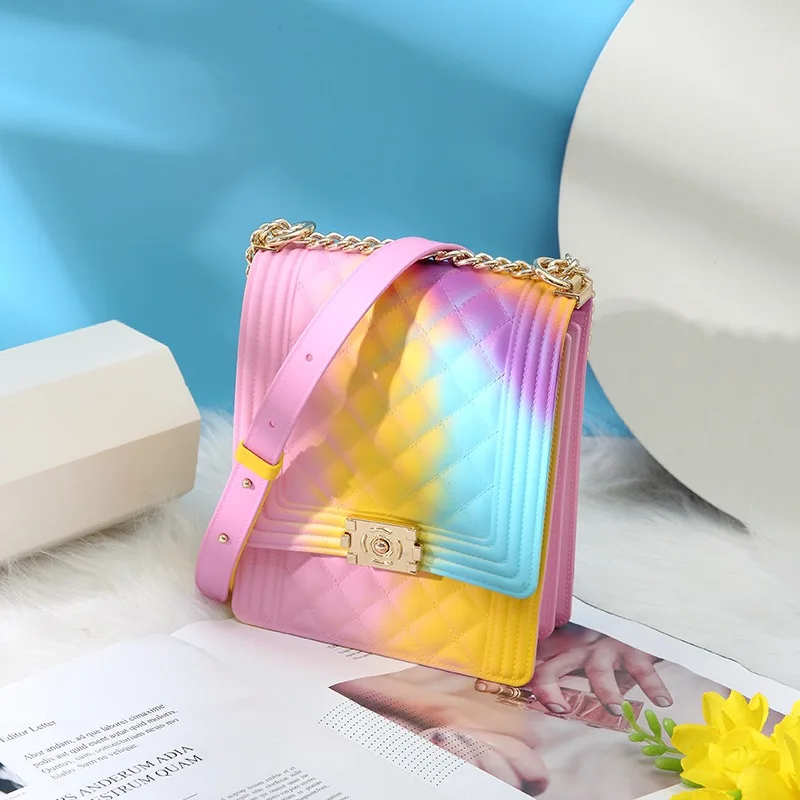 

2021 Luxury Ladies Party Wedding Cool Colorful Design Beauty Gift Graffiti Jelly Bag Women Graffiti Bag Handbag, Colored