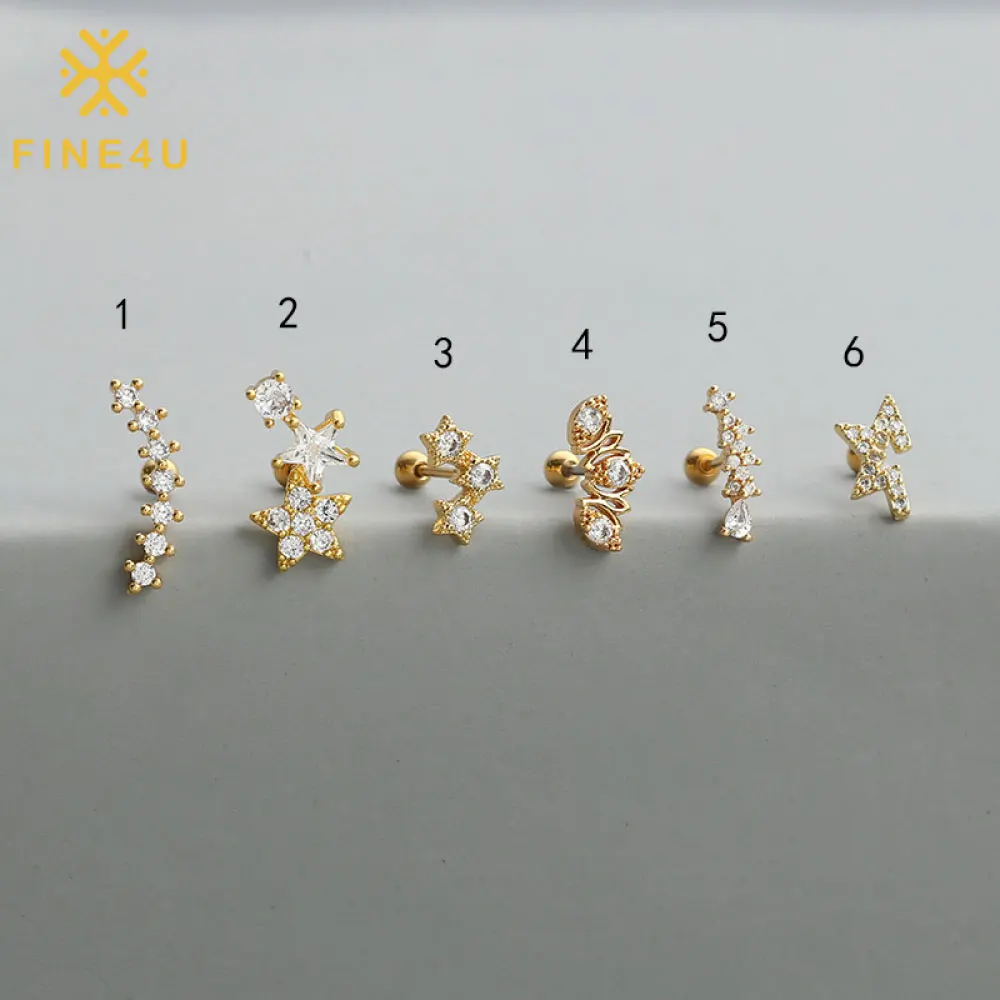 

Women Fashion Jewelry Gold Plated Cubic Zirconia Stainless Steel Ear Studs Cartilage Earrings Piercing
