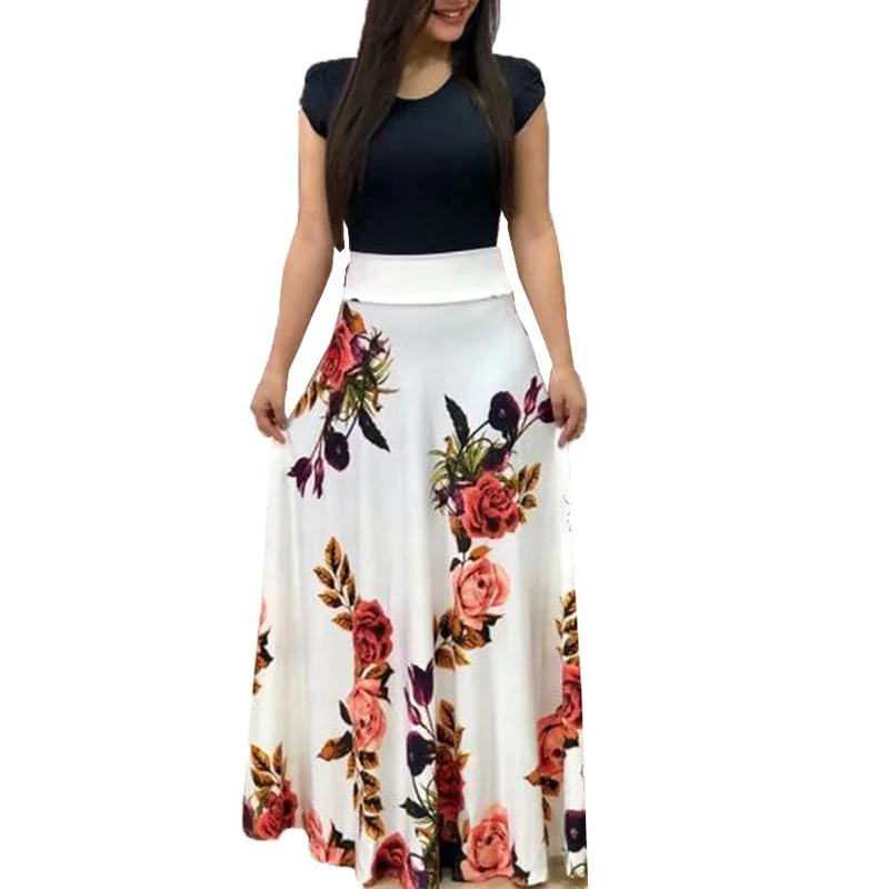 

Women Spring And Summer New Solid Color Tops Printing Stitched Tunic Dresses, 7 colors