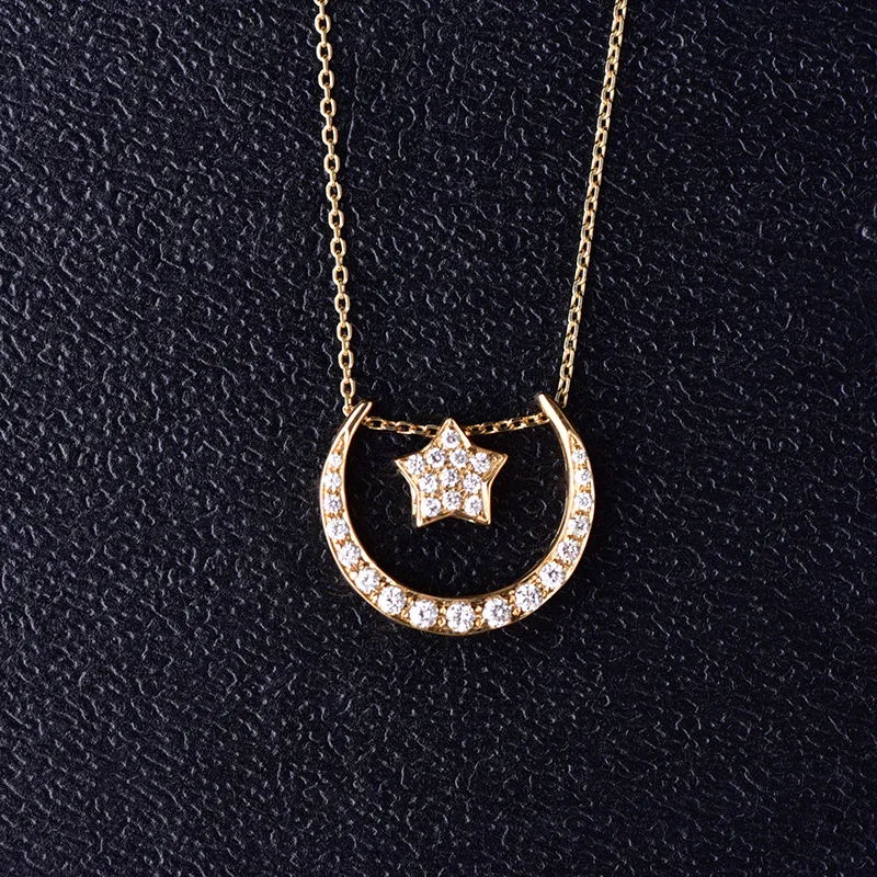 

Wholesale 18K Solid Gold Star and crescent Moon diamond necklaces Pendant Necklace, Yellow gold