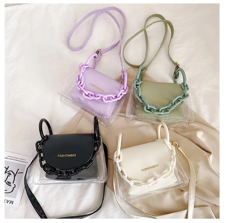 

mini pvc jelly hand bag little girl purses kids clear jelly bag handbags, White/purple/green/black