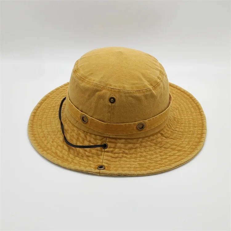 Summer Cotton Yellow Foldable Sun Custom Bucket Hat Cap Fishing Boonie ...