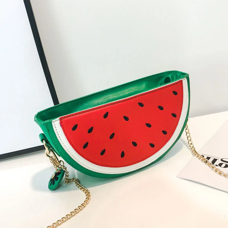 

Cute Little Girl Watermelon Bag Cartoon Fruit Bag Fashion Handbag Chain Shoulder Bag Small Purse and Handbag for Women 100% PU
