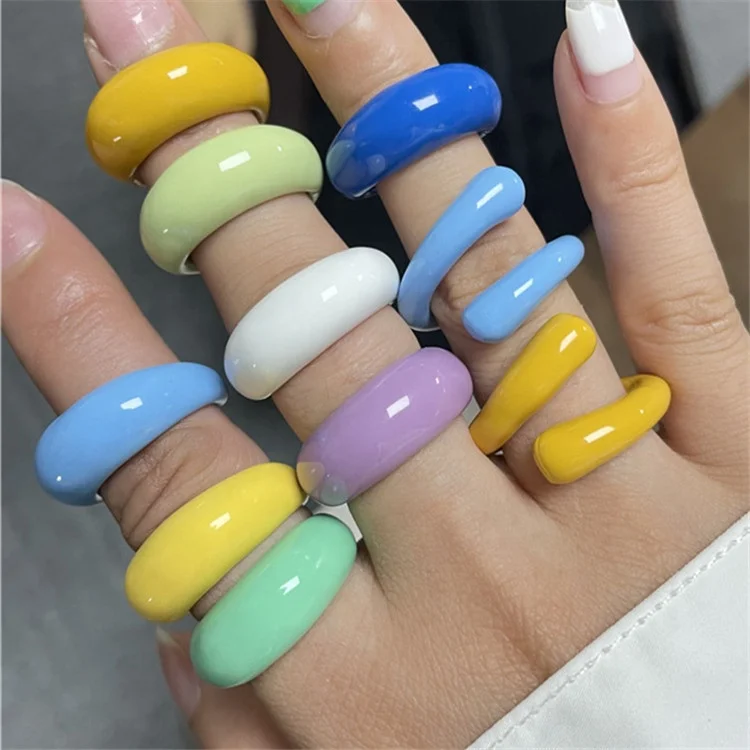 

New design colorful dripping oil jewelry for women simple stackable geometric open rings fashion opening adjustable enamel ring