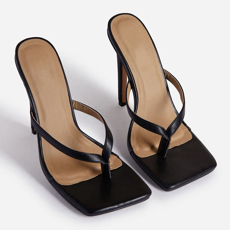 

Women Snake Print Stiletto High Heel Thong Flip Flops Square toe Summer Sandals