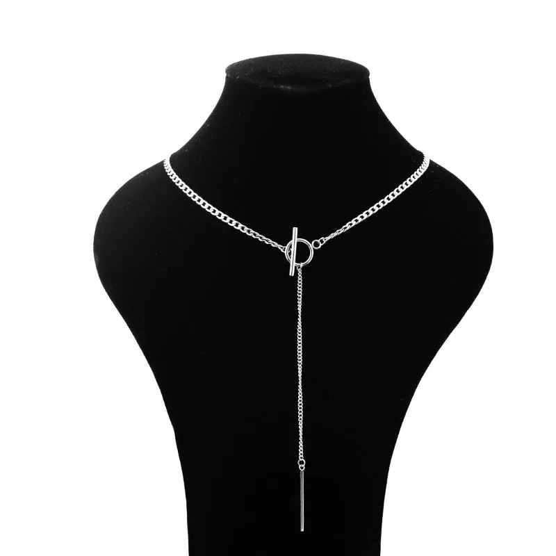 

2020 Hot Fashion Simple Style All Metal Tassel Chain Necklace Rhodium Color