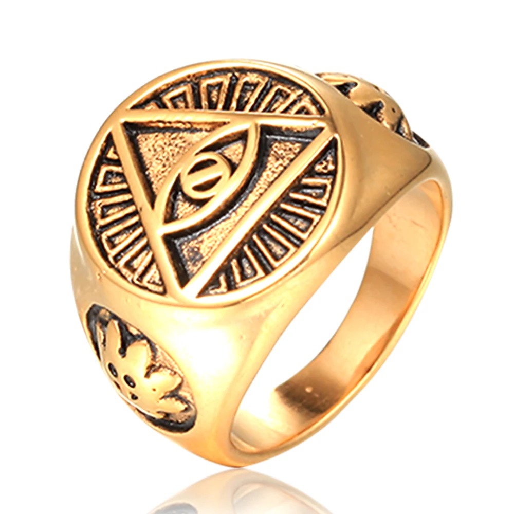 

Stainless Steel Silver/Gold/Black Eye Of Evil In Triangle Biker Ring