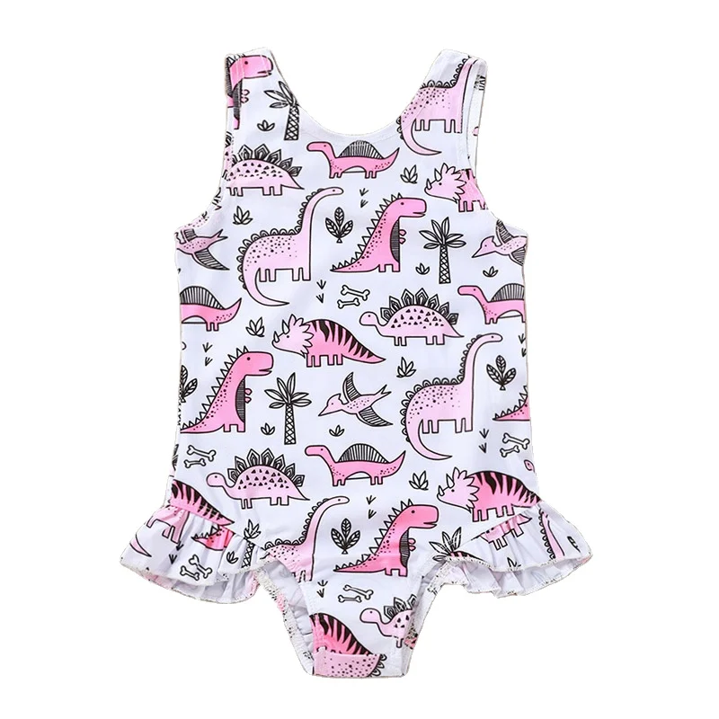 

rts New wholesale cheap dinosaur paradise print ruffled baby one-piece swimsuit