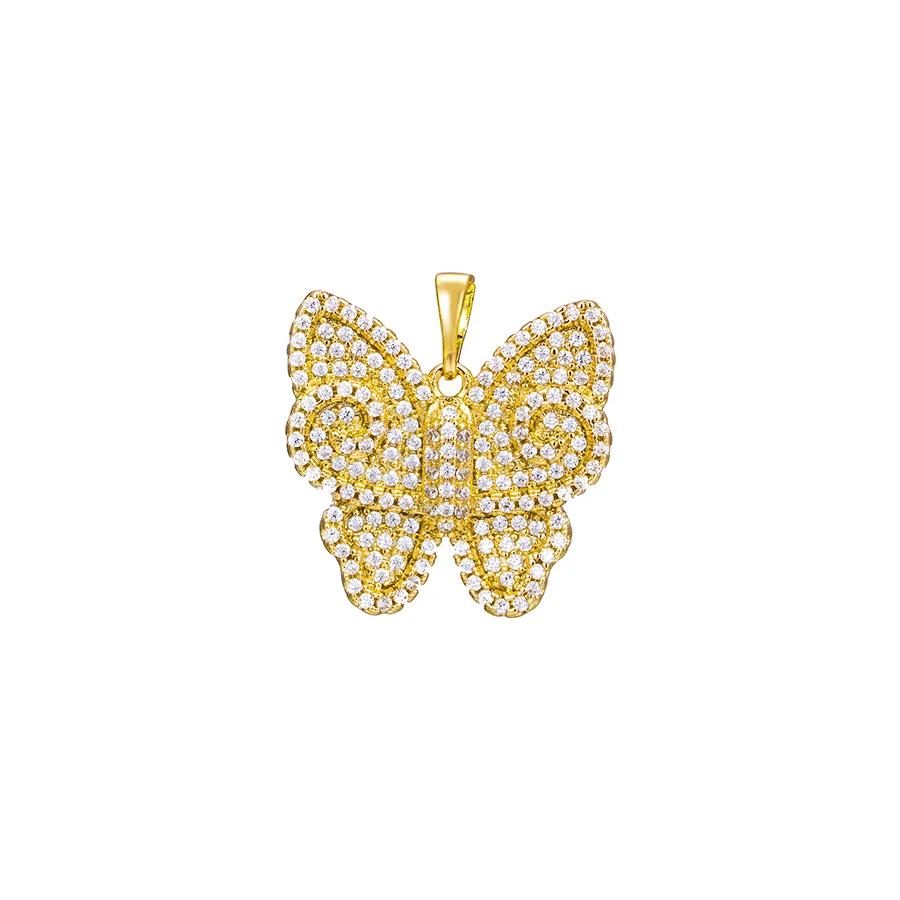 

36093 xuping gioielli con diamanti in oro 24k gold color cubic zircons paved butterfly pendant for women