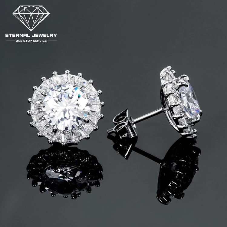 

Women's Fashion Luxury Round S925 Silver 9k 10k 14k 18k Gold Plate Yellow White Moissanite Diamond Gem Wedding Earring Ear Studs