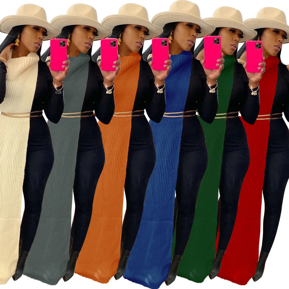 

winter clothing best selling product Sexy split color block long pullover women's sweaters, Customized color