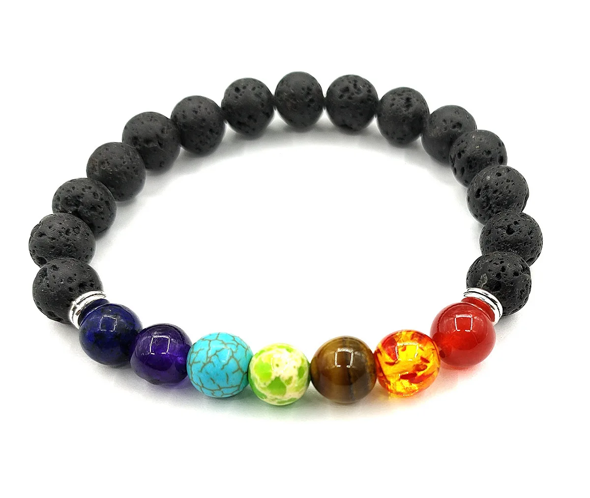 

Lava Healing Balance Tiger Eye Bead Tibetan Buddha Prayer 7 Chakra Bracelet Natural Stones For Women Men, Gold, silver