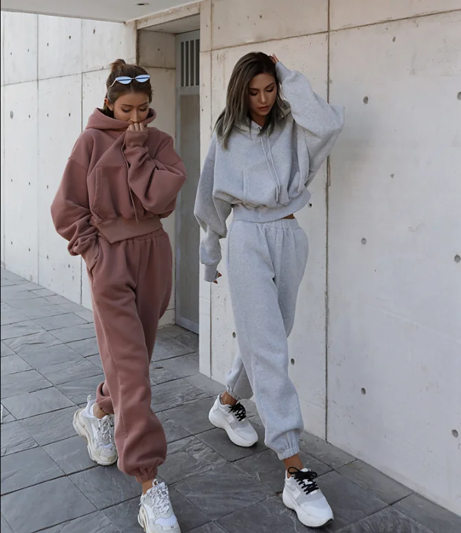 

Custom 100% Cotton Autumn Winter Fleece Tracksuit Workout Wears Plain Oversized Women Crop Hoodies, Champagne