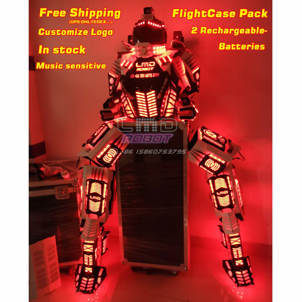 

Free Shipping LMD Mega Plastic Stilts Walker Traje de Robot Led Costume with Battery Kryoman Event Performance Props