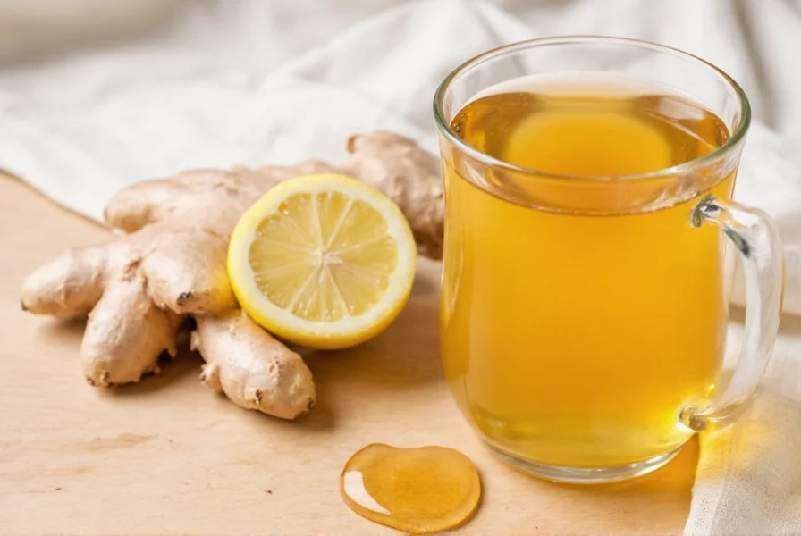 Step-by-step preparation of ginger root tea with honey and lemon showing fresh ginger slicing, simmering process, and final presentation