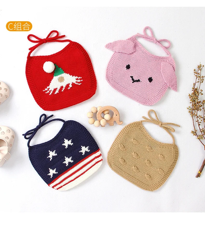 

4Pcs Set Cute Cartoon Organic Knitted cotton Savila Bandana baby bibs for Christmas Gift