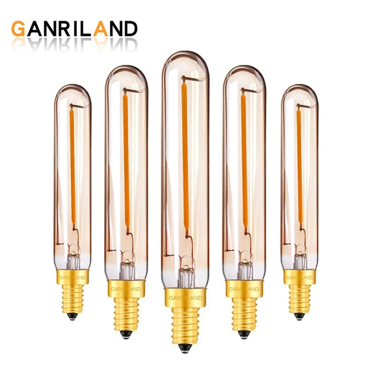 T20 Long Filament 1W 2200K Amber Glass Tubular DimmableLED Filament Light Bulb E12 E14 Base Chandelier Candle Lamp