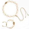 Bohemia Handmade women Adjustable rope chain shell Bracelet Necklace set shell choker necklace