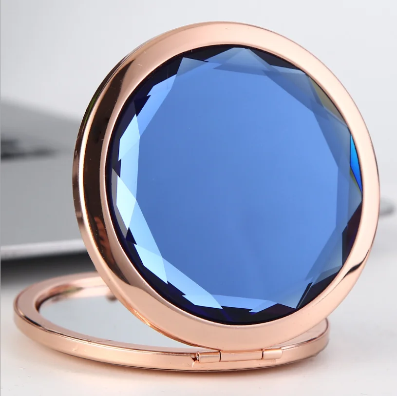 

Customized logo printed makeup mirror rose gold crystal pocket mirror, As the picture shows
