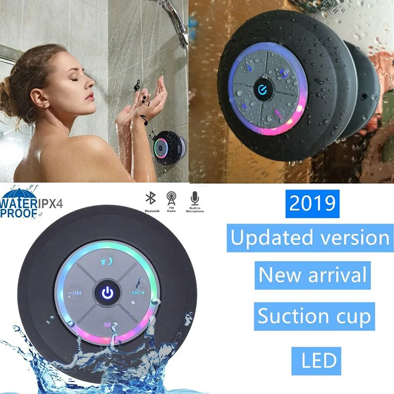 sucker bathroom waterproof wireless speaker with led light and handsfree - ANKUX.COM
