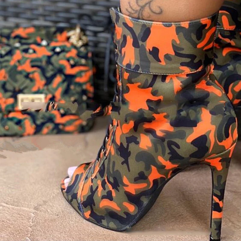 

Open toe heel boots autumn run women boots women camouflage boots