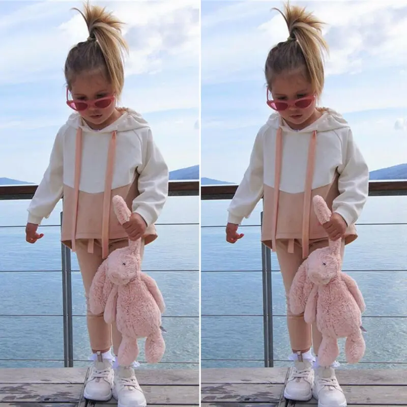 

Children Toddler Kids Baby Girls Hooded Pullover Tops Shirt + Pants Outfits Clothes Set Tracksuit, As picture
