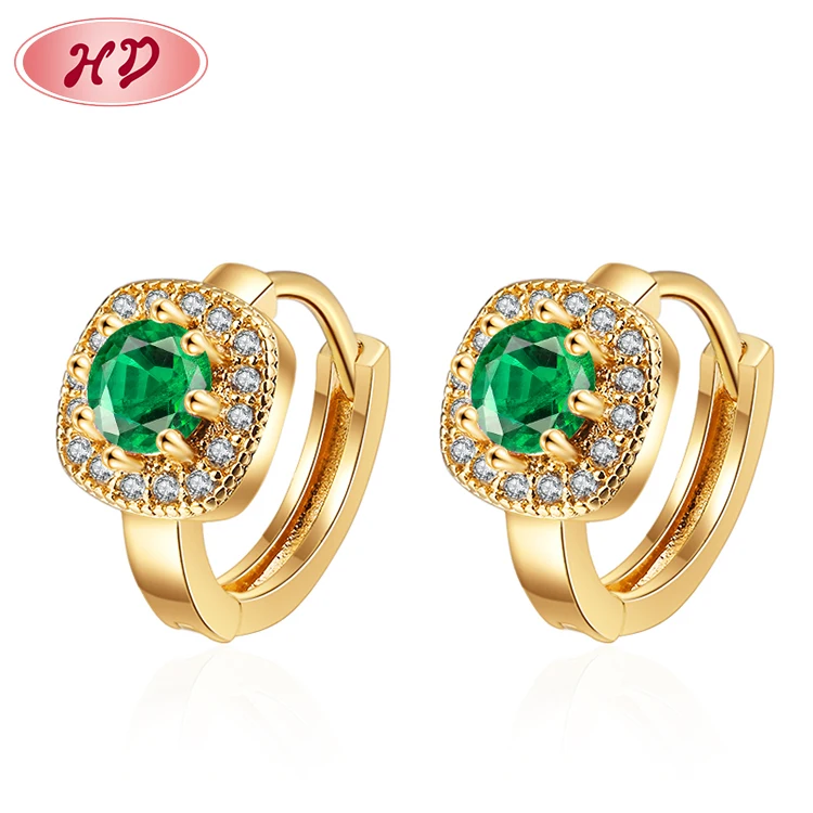 

2022 newfashioned 18K gold plated AAA Cubic Zircon jewelries green diamond luxurious huggie earrings for spring