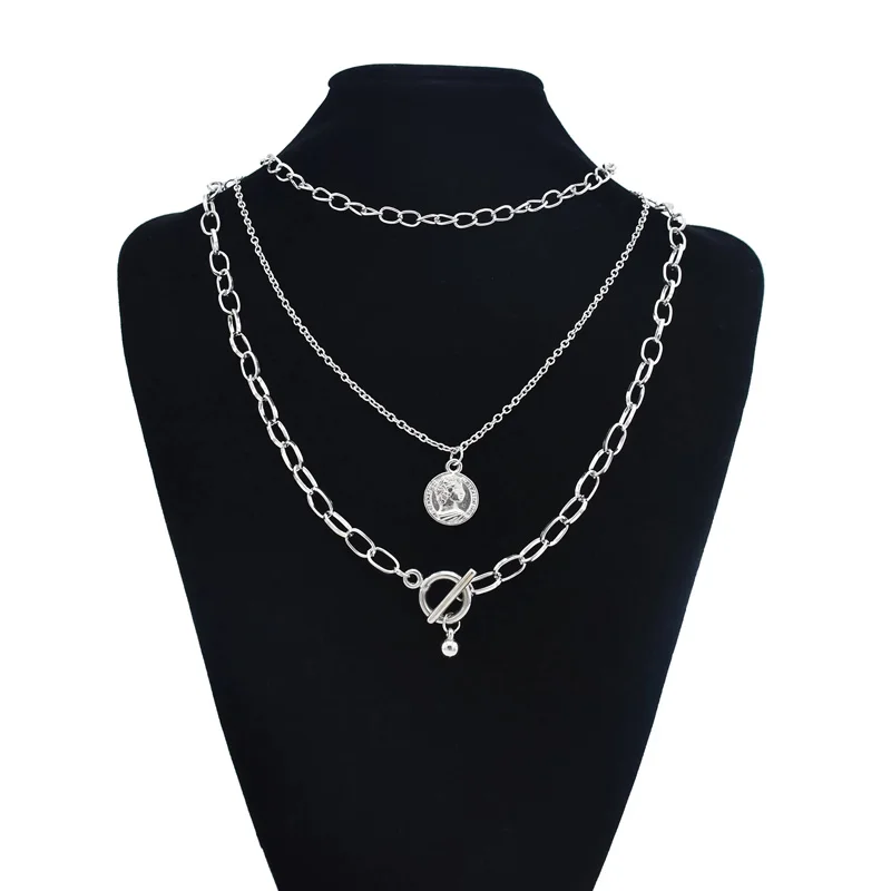

Fashion Simple Bohemian Ethnic Style Coin Butterfly Snake Three Layered Pendant Necklace Simple Alloy Necklace, Silver