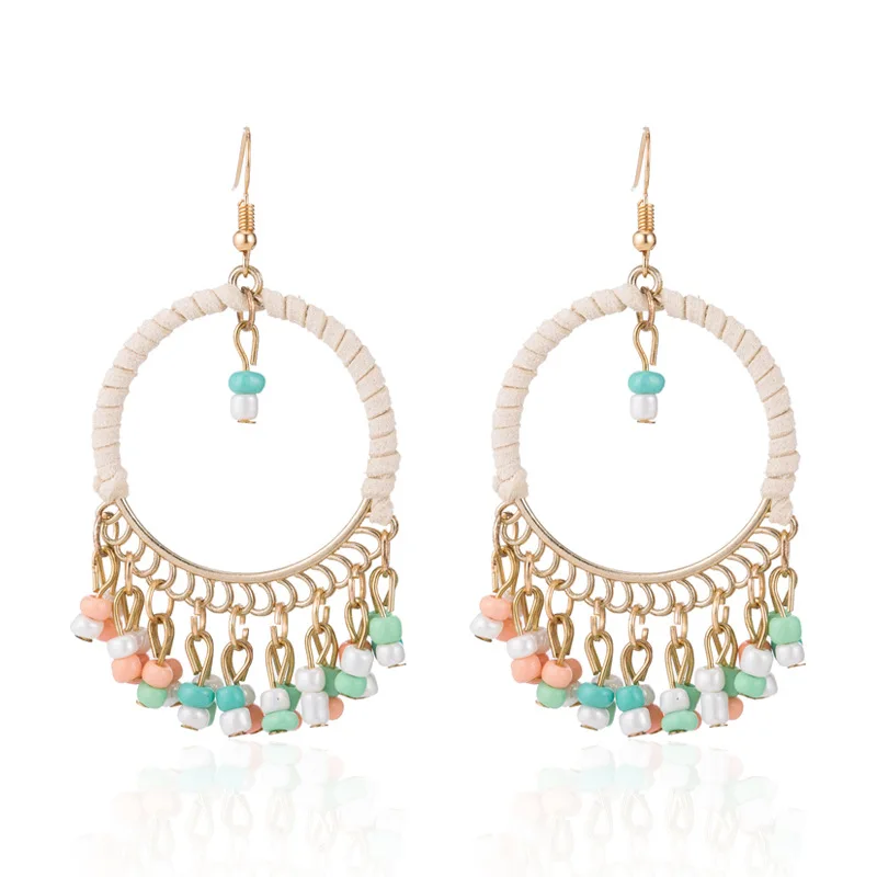 

JUHU New multicolor Bohemian measle tassel alloy ear buckle simple and small earrings classic metal alloy jewelry for women, Colorful