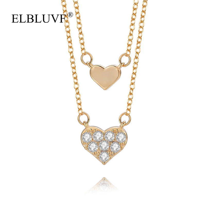 

ELBLUVF Free Shipping Fashion Copper Rose Gold Plated Love Heart 2 Layers Zircon Pendant Necklace For Women