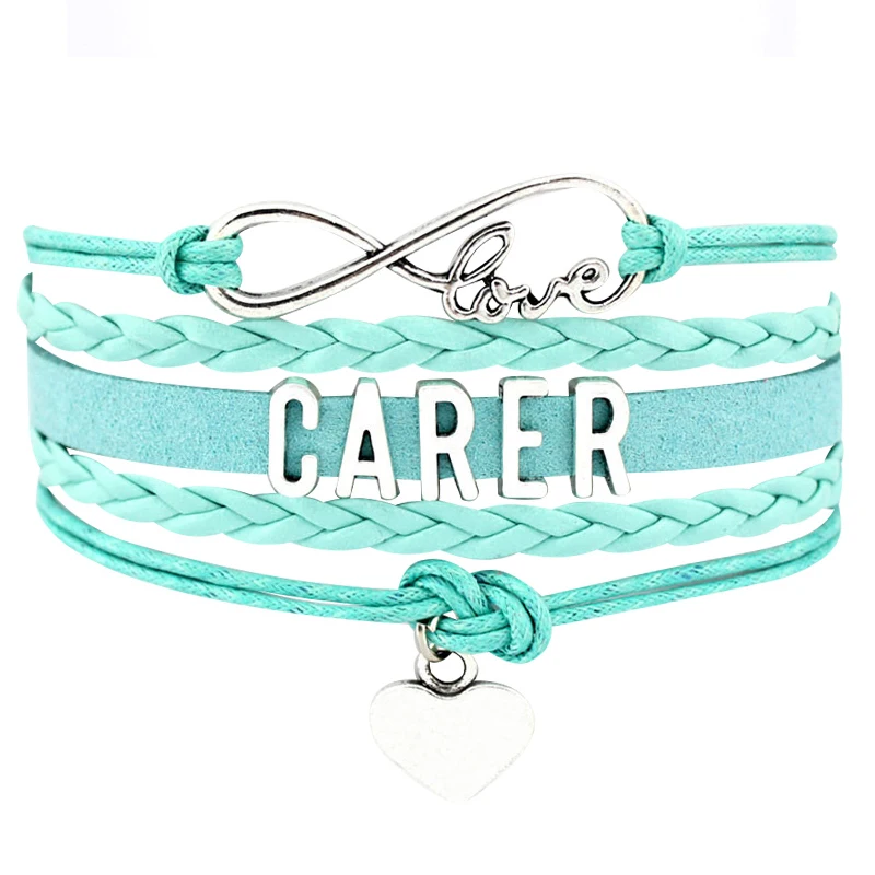 

Manufacturer Custom-designed Infinity Love Carer Heart Charm Leather Wrap Bracelets, Silver plated
