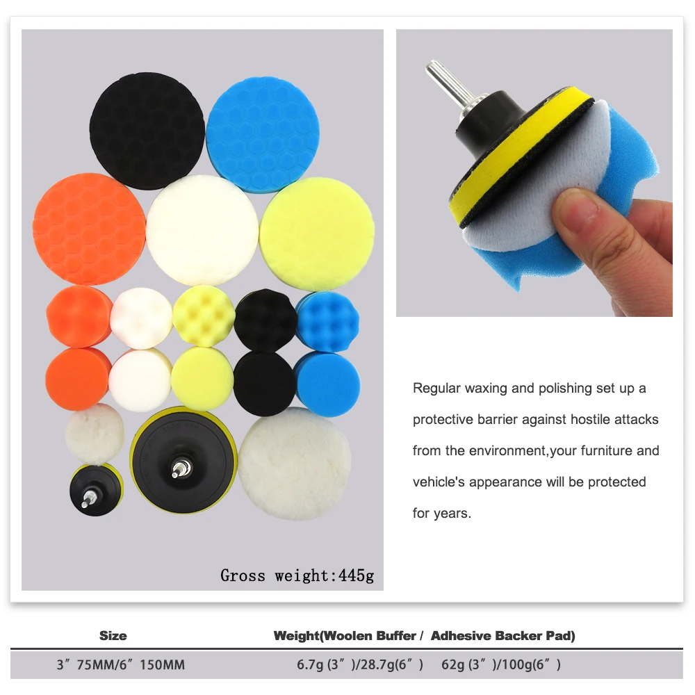 29pcs 3 /6inch Drill Foam Polishing Drill Sponge Pad Kit Buffing Pads Set For Car Polishing