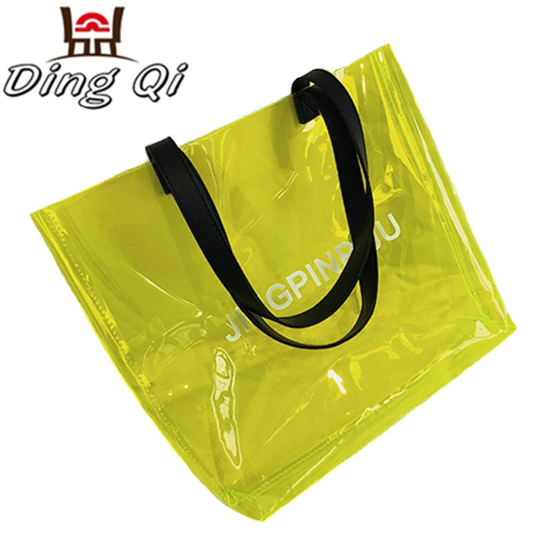 Fashion clear pvc transparent plastic jelly packaging bags tote handbag with handles