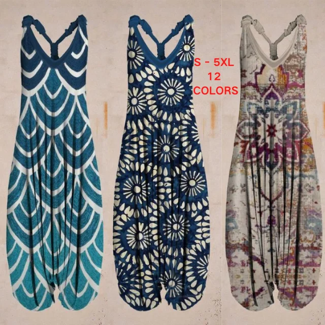 

Summer 5XL Jumpsuit For Woman Geometric Print Loose Plus Size Casual Suspender Jumpsuit Harem Jumpsuit Women, Picture color