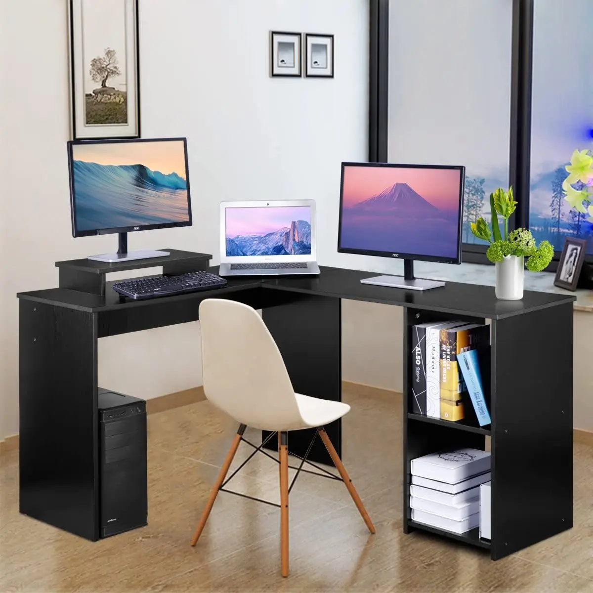 

L Shaped Computer Corner Desk, FREE Monitor Stand Home Gaming Desk, Office Writing Workstation white/white color, More than 300kinds color