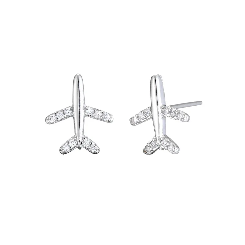 925 Sterling Silver Small Cute Airplane Earring Sweet Girl Delicate Diamond Ins Design Earring