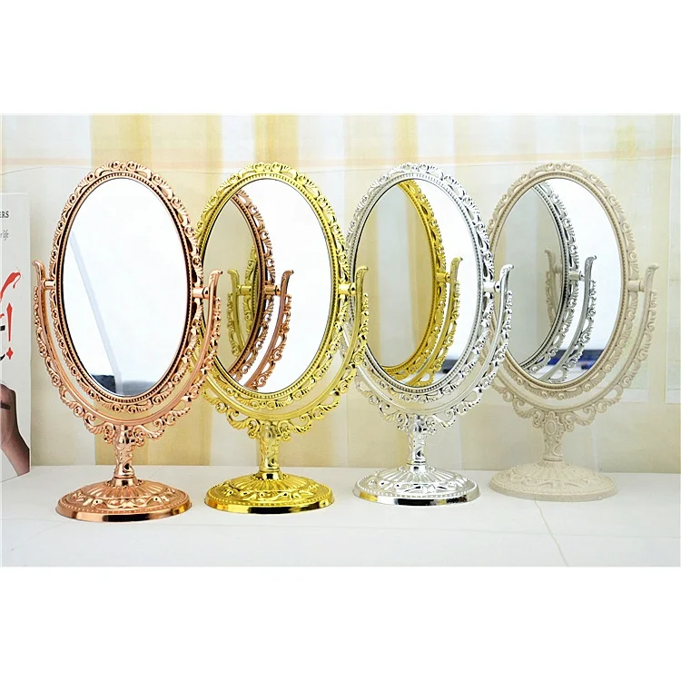 

Professional 2-side Round Gold Elegant Design Standing Table Decor Mirror Bath Makeup Mirror, Gold, silver, rose gold, beige