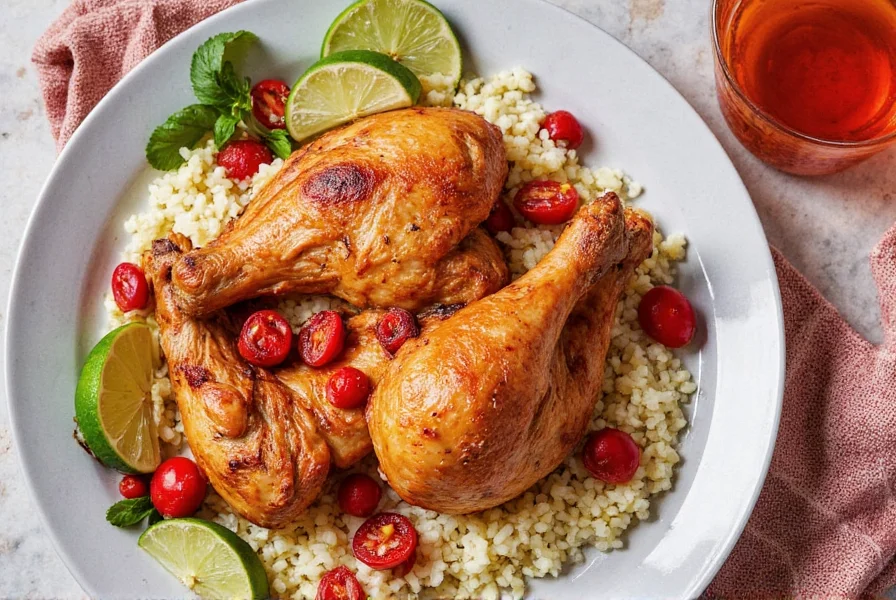 Family enjoying Cuban roasted chicken around a dinner table