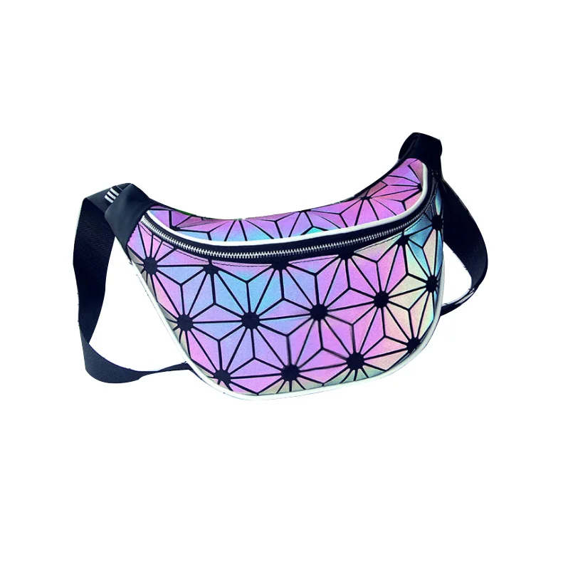 

new designer custom logo reflective rainbow holographic flash sports waist pack geometric luminous fanny bags for women running, Reflective rainbow color