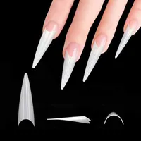 

100pcs/ 500pcs Natural White Clear Acrylic Stiletto Nail Tips Pointed Sharp False Nails