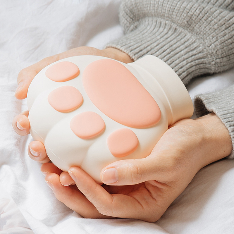 

Amazing Design Premium Classic Rubber Microwavable Hot Water Bottle Lovely Cat Silicone Soft Bag, Pink + white