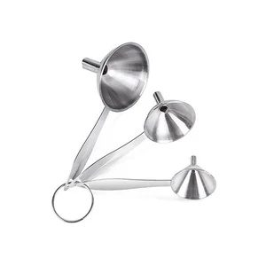 Image of Stainless Steel Kitchen Short Stem Flexible Food Funnel Set With Long Handle