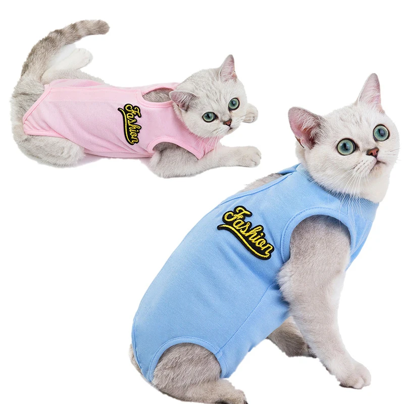 

After Surgery Cat Clothes Breathable Soft Kitten Recovery Suit Anti-licking Weaning Clothing Cat Recovery Suit, Multicolor