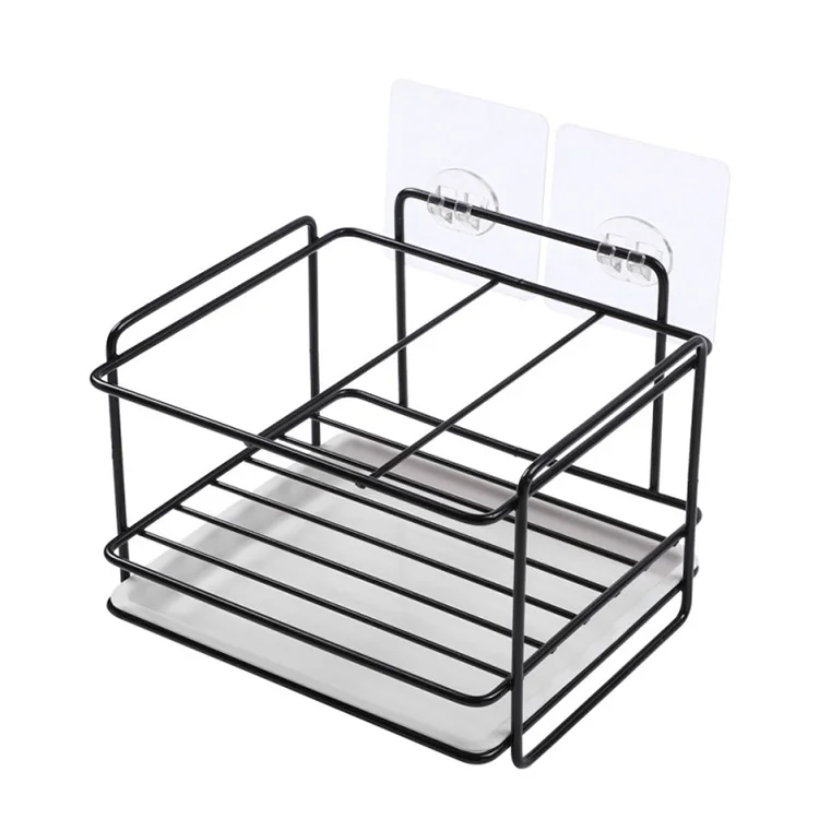 

kitchen bathroom space saving standing type wall mounted Stainless Steel storage organizer sponge holder sink caddy with drain, Black/white