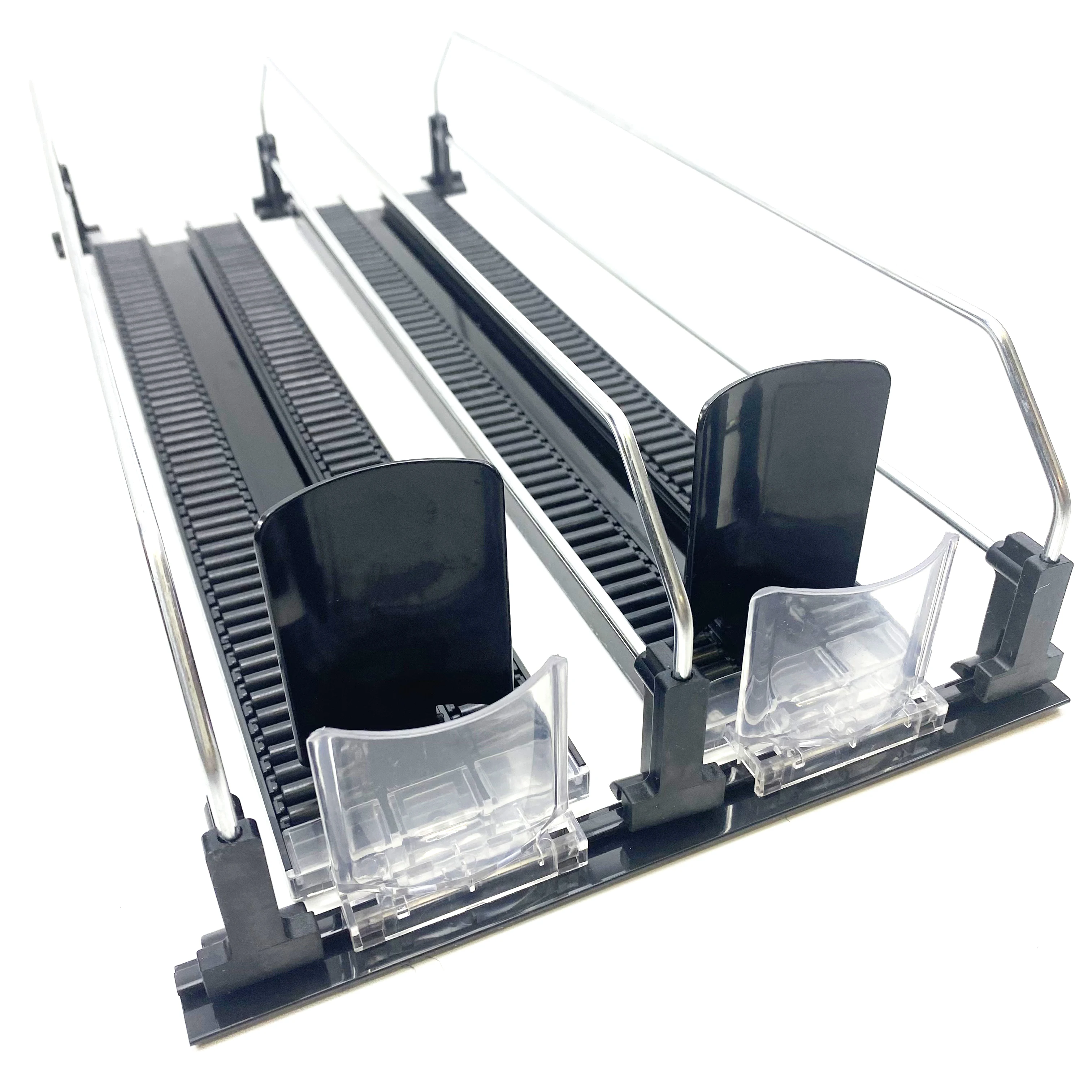 

Automatic Plastic Fridge Self Feed Management Roller Glide System Drink Bottle Spring Loaded Shelf Pusher for Supermarket