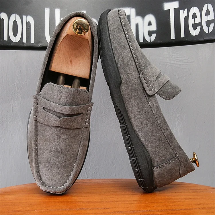 

Round Toe Male Penny Casual Soft Rubber Sole leather Boat shoes Light Moccasin Driving luxury loafers men