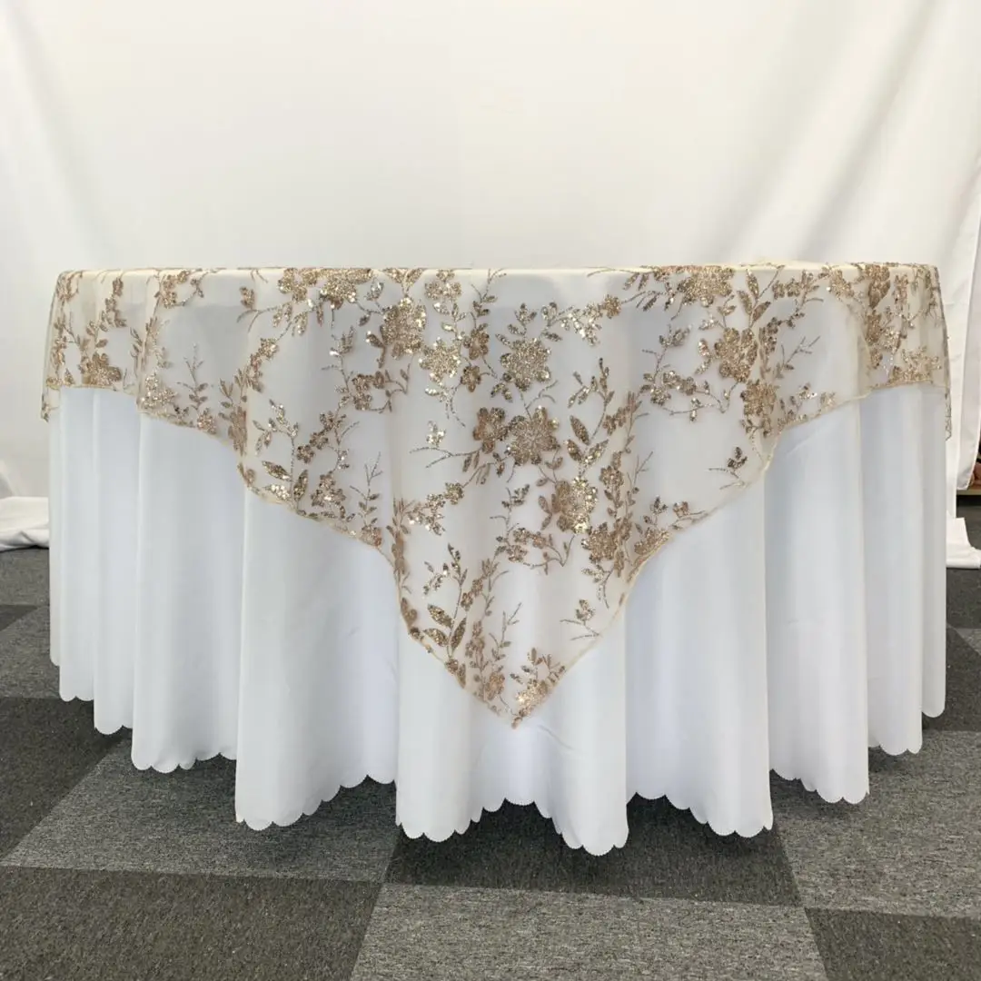 Decorative Luxurious Rose Gold Sequin Overlay Tablecloth For Wedding